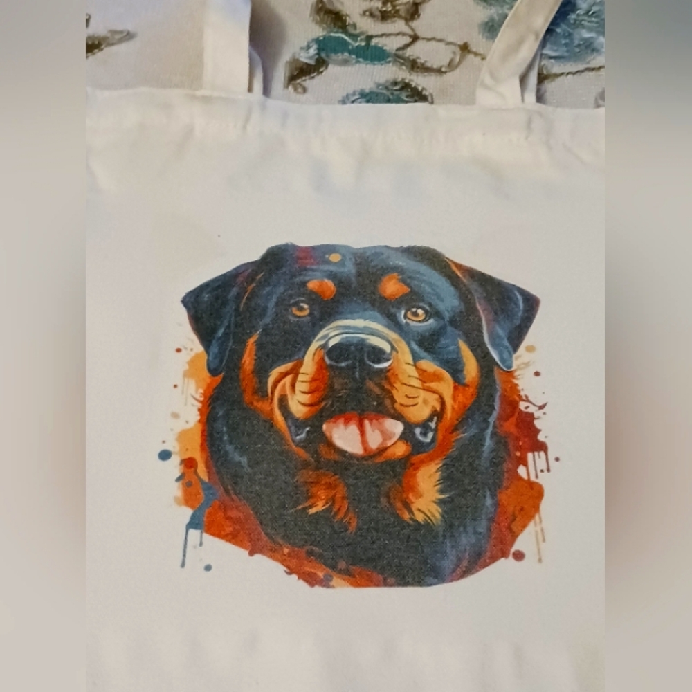 Dog Tote Bag with Rottweiler Design - White